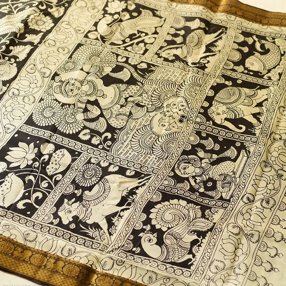 shop Handmade ~ Kalamkari Silk Saree - peacock