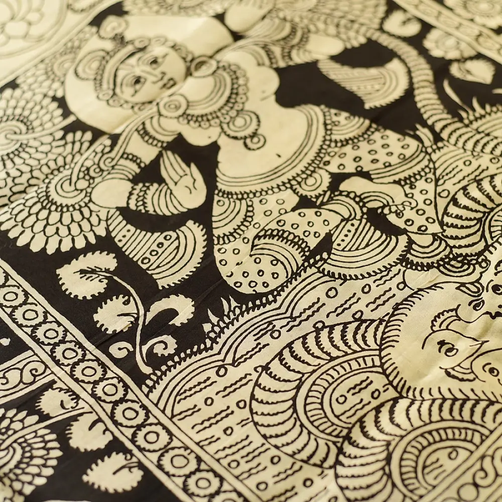 shop Handmade ~ Kalamkari Silk Saree - peacock