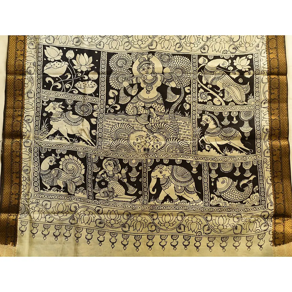 shop Handmade ~ Kalamkari Silk Saree - peacock