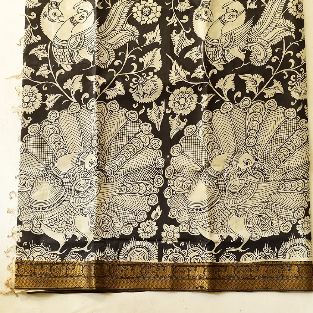 shop Handmade ~ Kalamkari Silk Saree - peacock