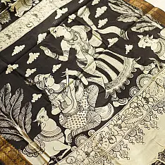 Kopal | Handmade ~ Kalamkari Silk Saree - Radha Krishna Pallu Motif