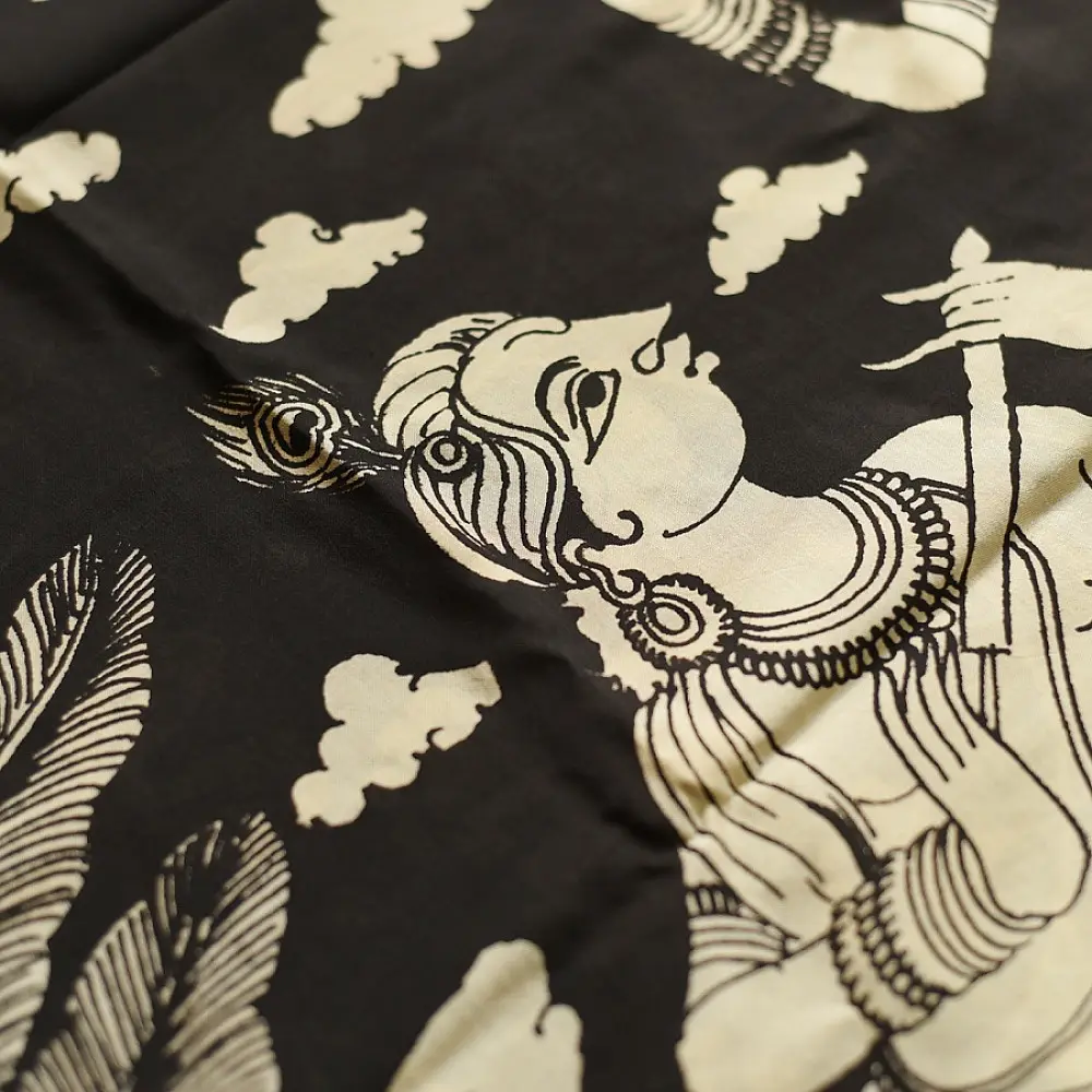 shop Handmade ~ Kalamkari Silk Saree -Radha Krishna Pallu Motif
