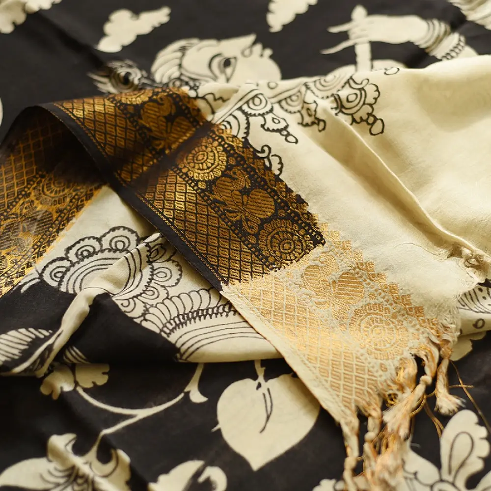 shop Handmade ~ Kalamkari Silk Saree -Radha Krishna Pallu Motif