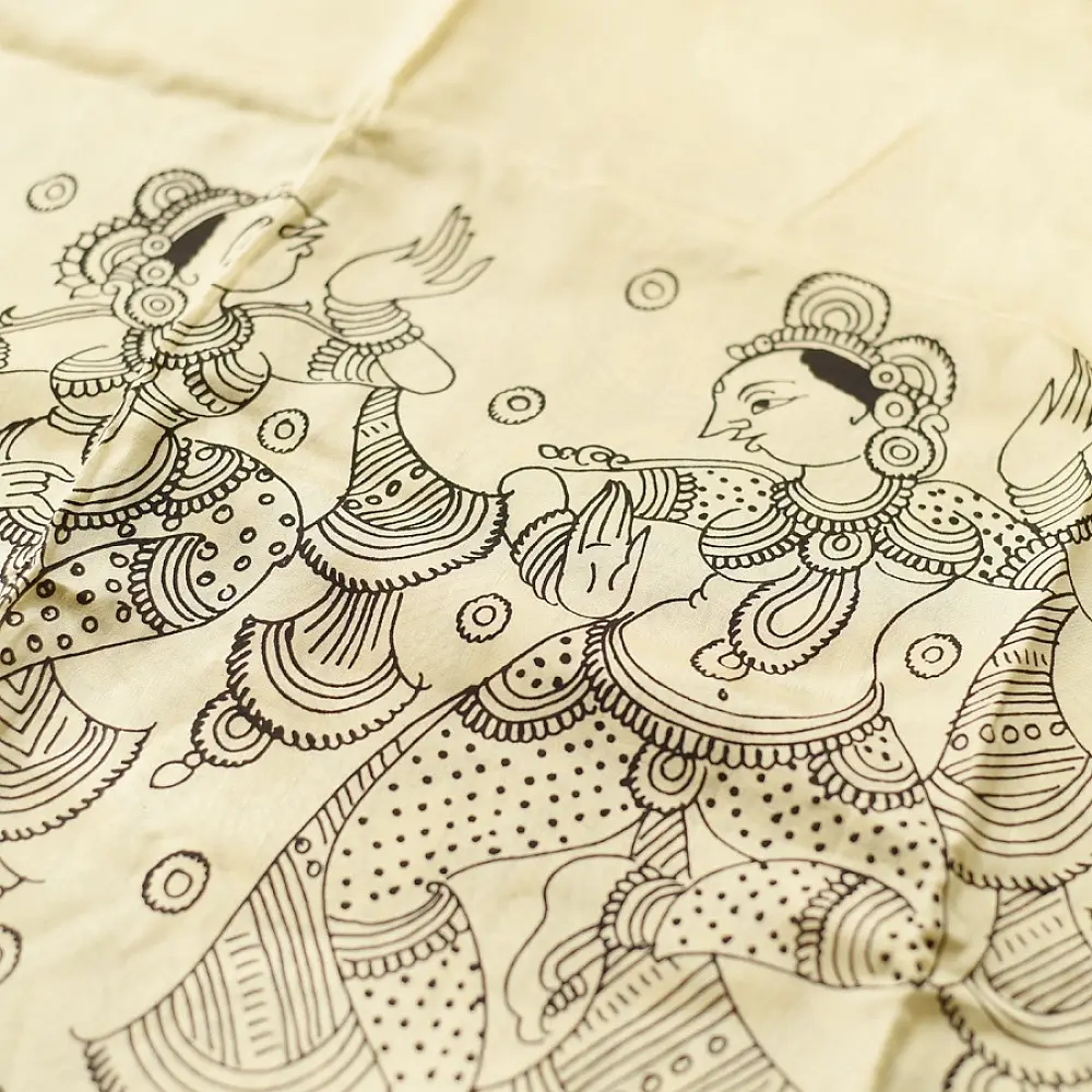 shop Handmade ~ Kalamkari Silk Saree - Peacock & Peahen Pallu Motif