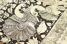 Kopal | Handmade ~ Kalamkari Silk Saree - Peacock & Peahen Pallu Motif