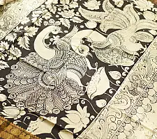 Kopal | Handmade ~ Kalamkari Silk Saree - Peacock & Peahen Pallu Motif