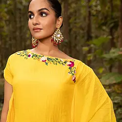 Advaya . अद्वया | Hand Embroidered Chanderi Silk Kaftan Set (Set of 2)