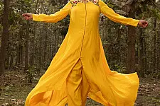 Advaya . अद्वया | Embroidered Chanderi - Yellow Asymmetrical Tunic Set (Set of 2)