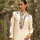 shop Hand Embroidered Chanderi - Kurta with Cigarette Pant, Organza Dupatta (Set of 3)