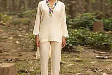 Advaya . अद्वया | Hand Embroidered Chanderi Co - Ord Set - Tunic Paired with Straight Fitted Pant (Set of 2)