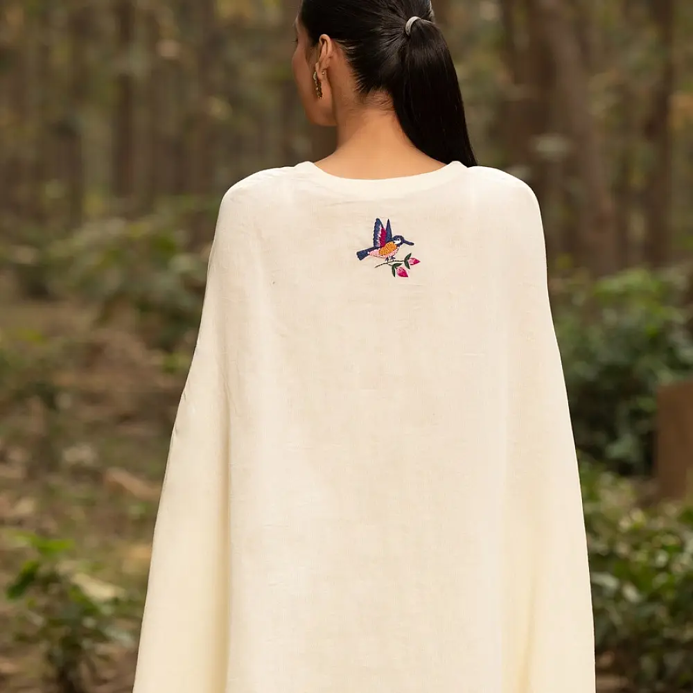 shop Hand Embroidered Chanderi Kaftan with Pant (Set of 2)