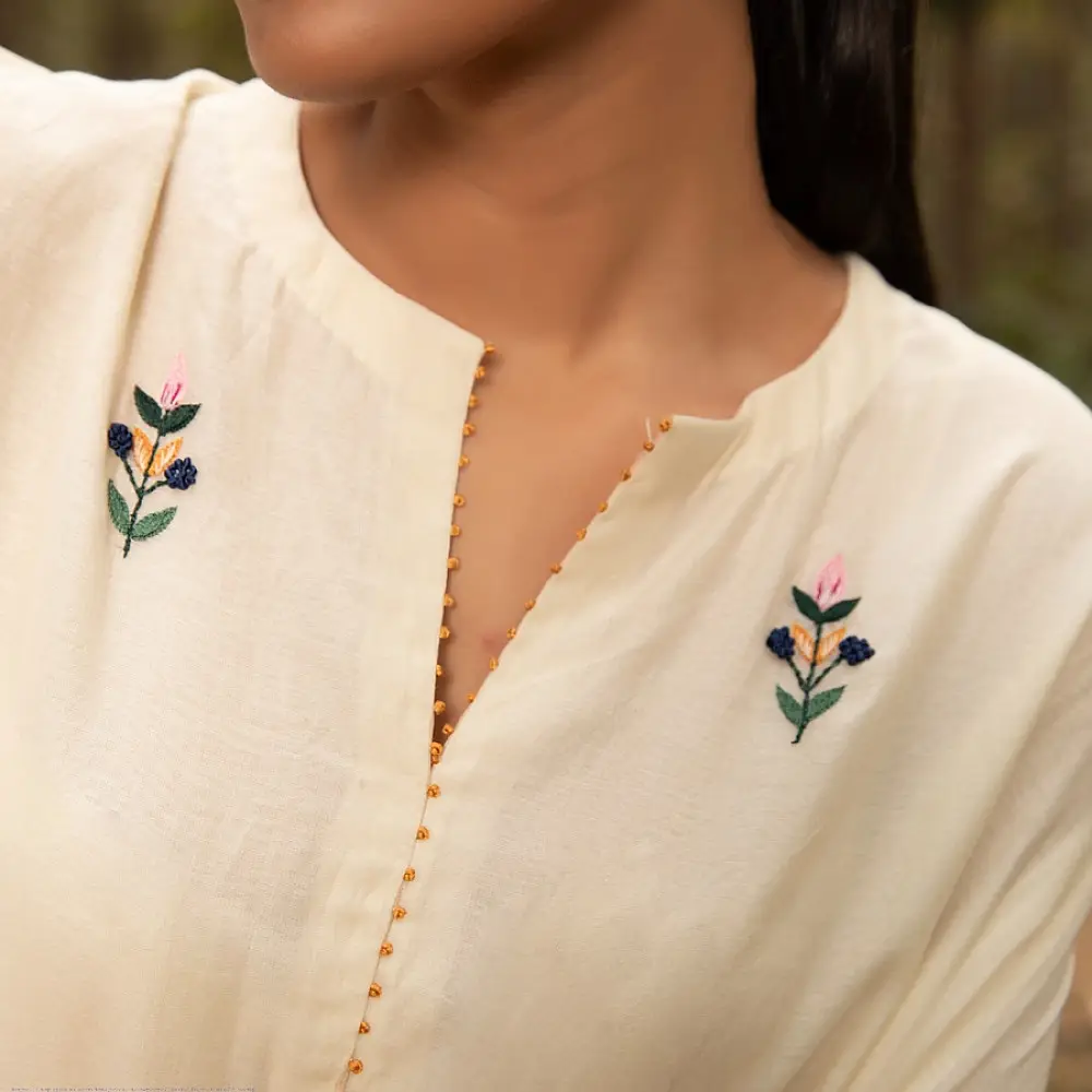 shop Hand Embroidered Chanderi Kaftan with Pant (Set of 2)