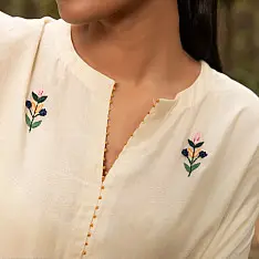 Advaya . अद्वया | Hand Embroidered Chanderi Kaftan with Pant (Set of 2)