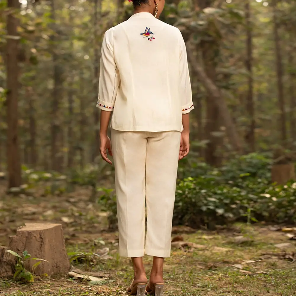 shop Hand Embroidered Chanderi -  Jacket, Blouse & Paired Pant (Set of 3)