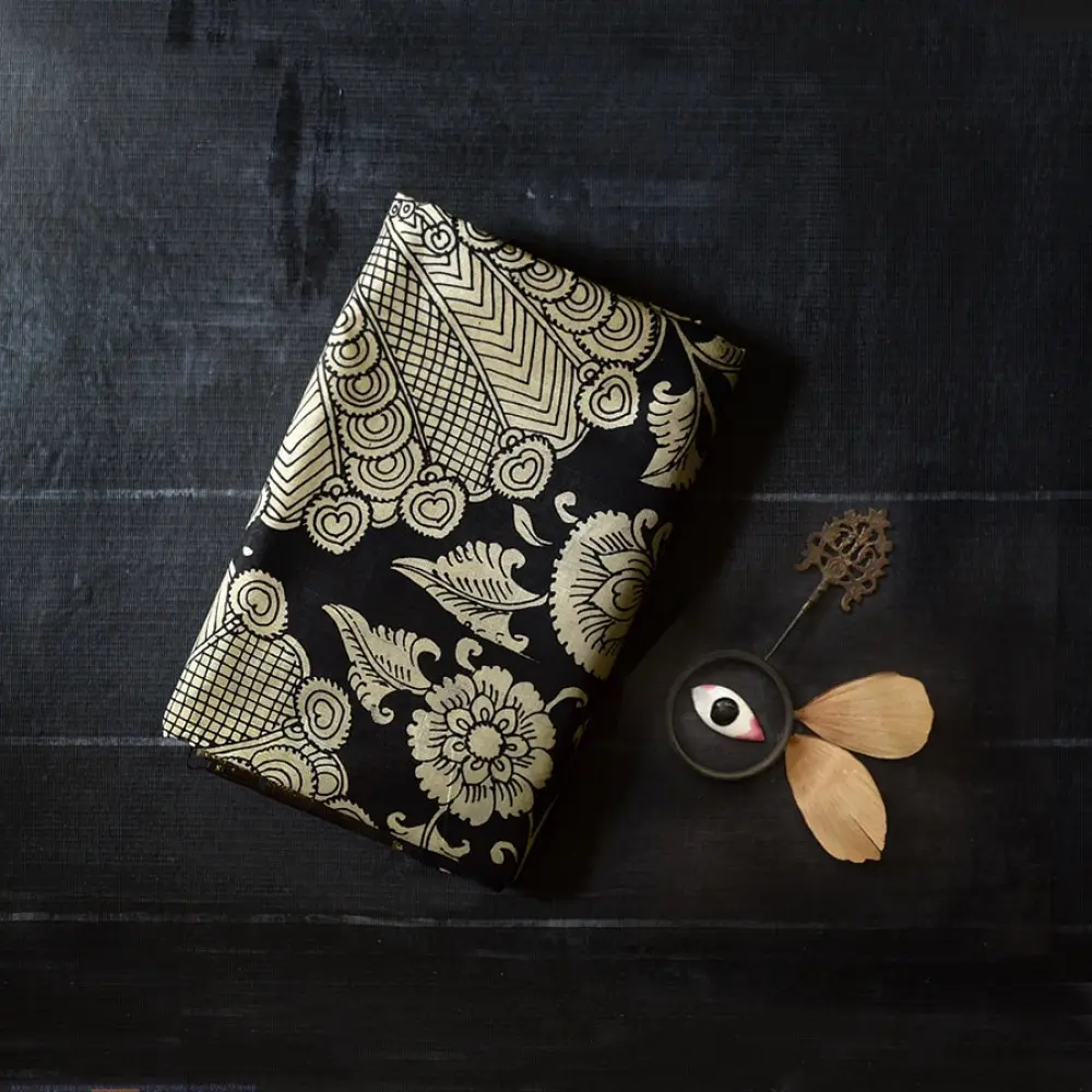 shop Handmade ~ Kalamkari Silk Saree - peacock
