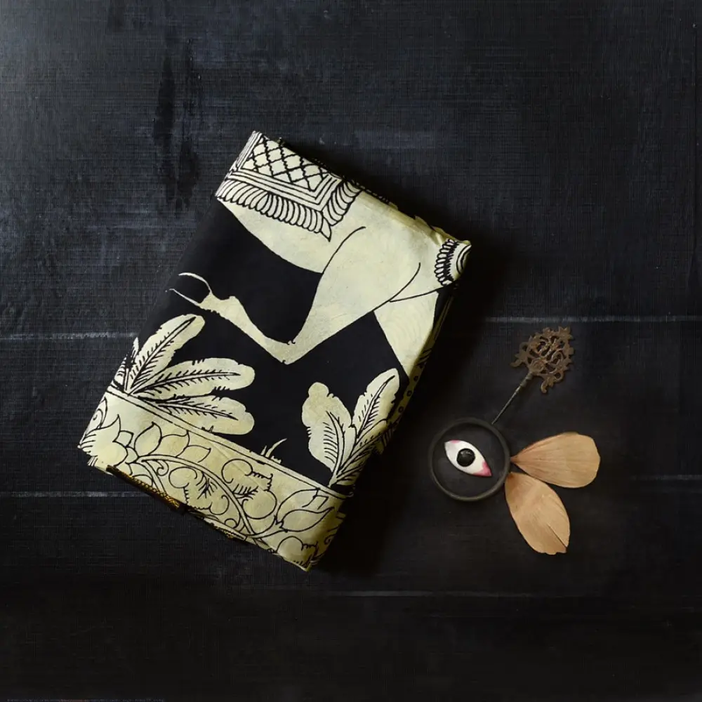 shop Handmade ~ Kalamkari Silk Saree - Shiv Barat