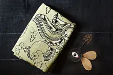 Kopal | Handmade ~ Kalamkari Silk Saree - Peacock Motif