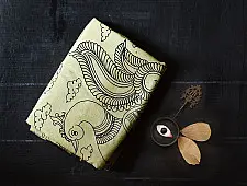 Kopal | Handmade ~ Kalamkari Silk Saree - Peacock Motif