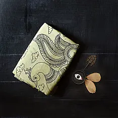 Kopal | Handmade ~ Kalamkari Silk Saree - Peacock Motif