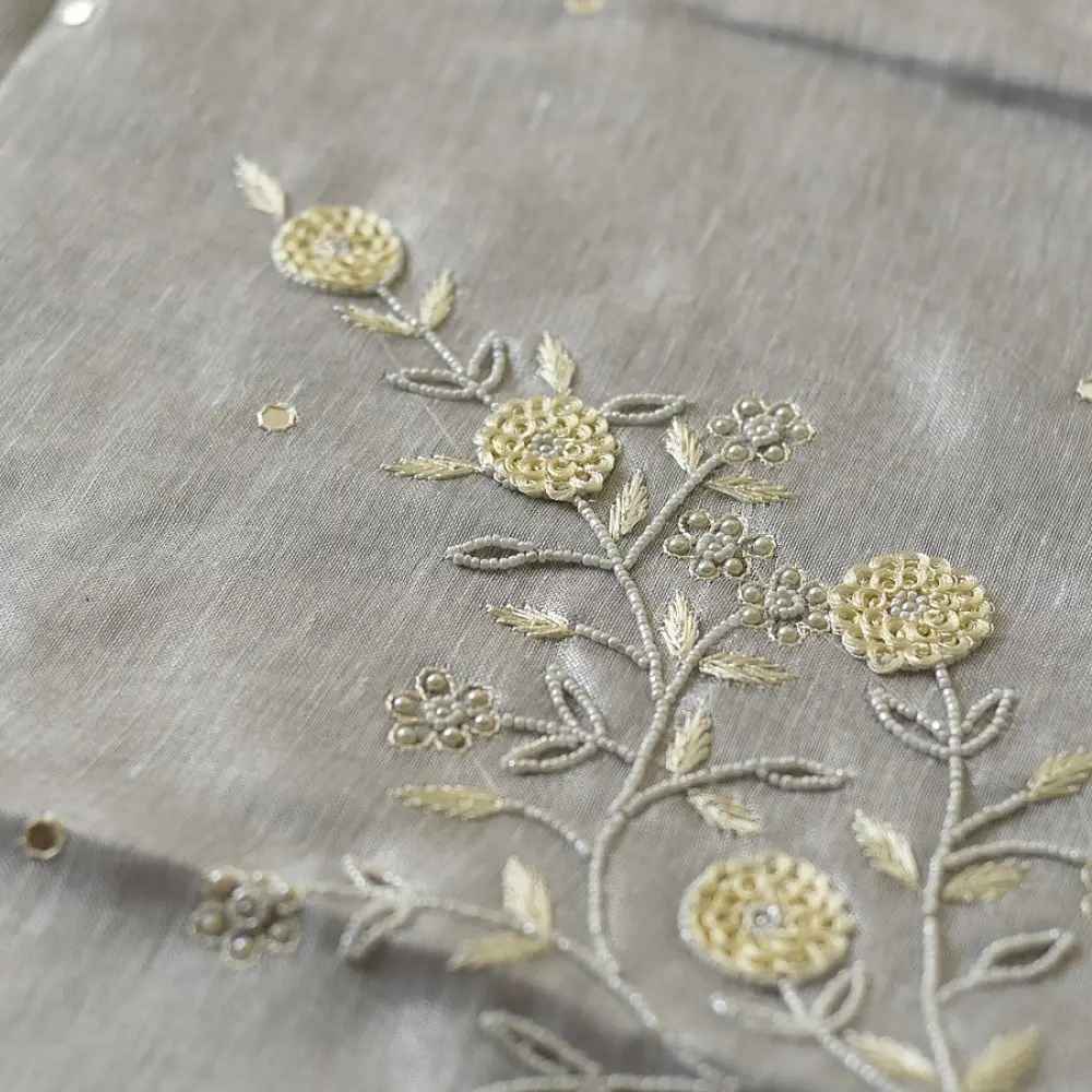 shop Linen Saree - Bead Hand Embroidered 