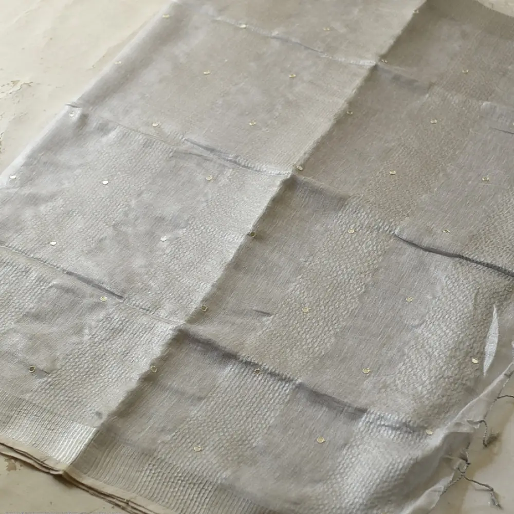 shop Linen Saree - Bead Hand Embroidered 