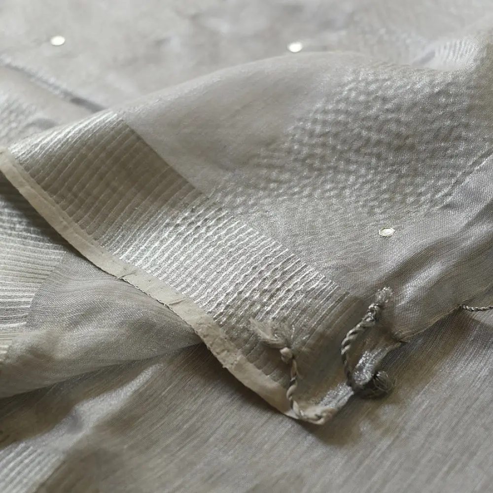 shop Linen Saree - Bead Hand Embroidered 