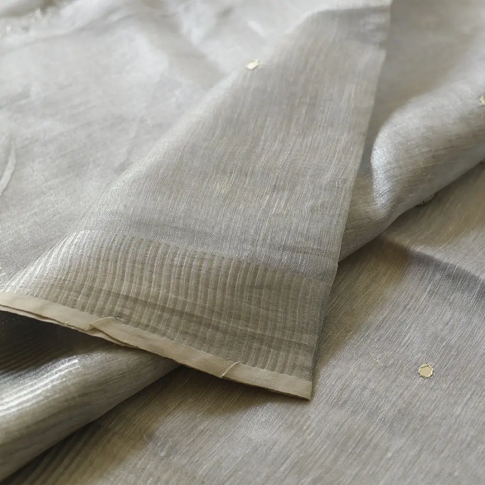 shop Linen Saree - Bead Hand Embroidered 