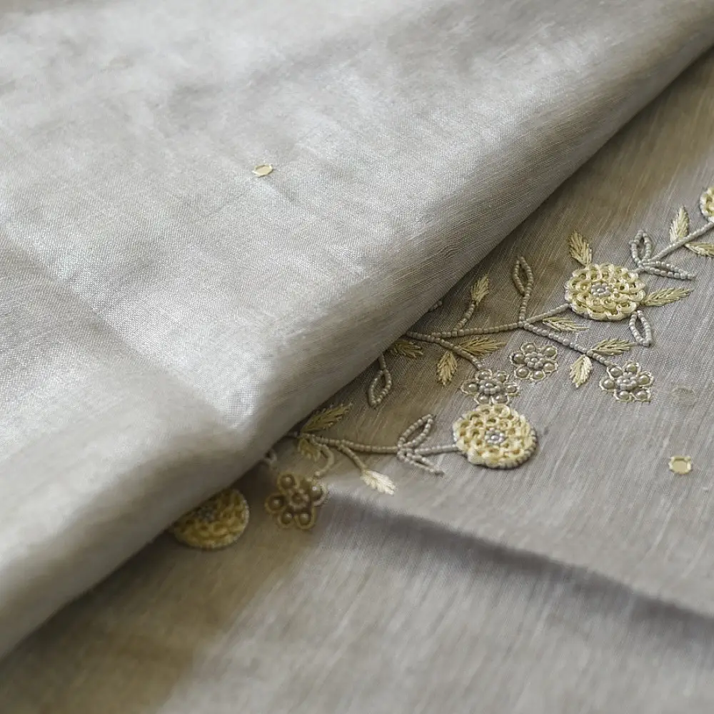 shop Linen Saree - Bead Hand Embroidered 