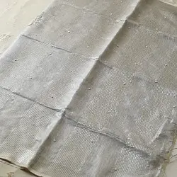 Kopal ~ Linen Saree - Hand Embroidered - Silvery White