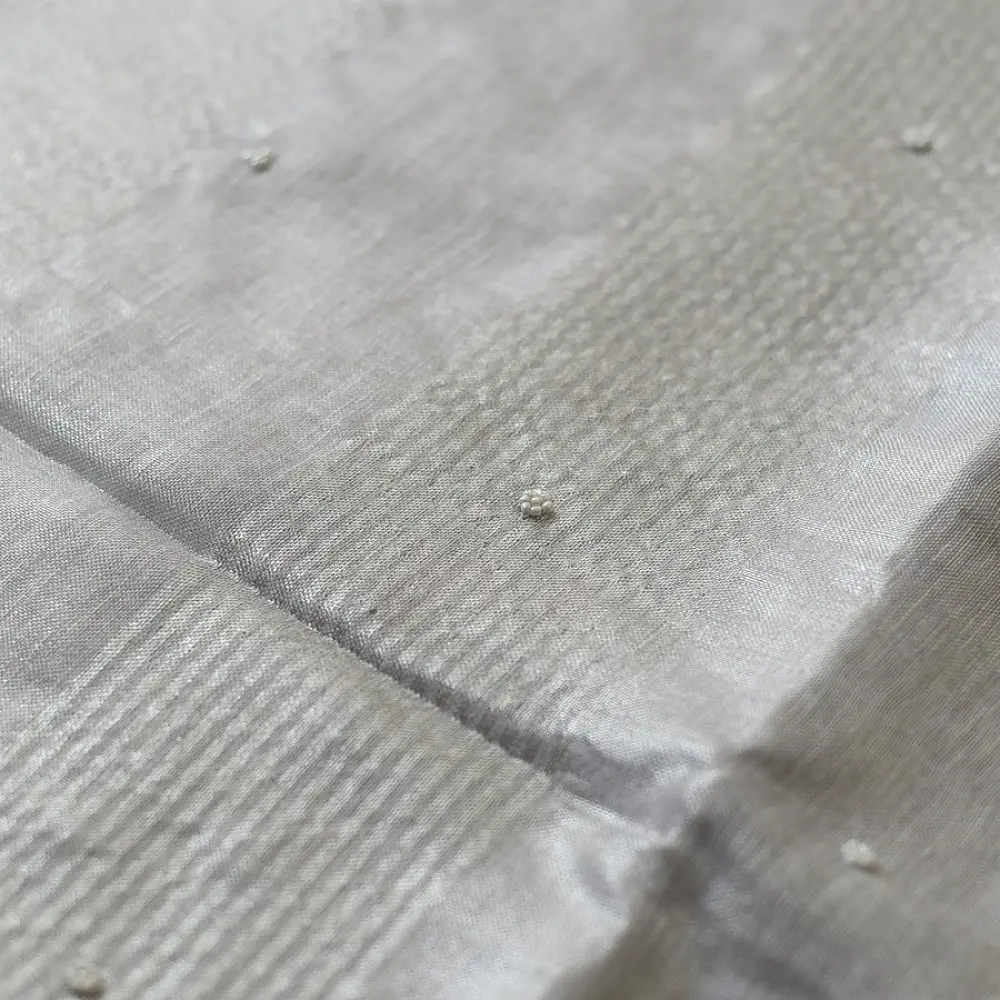 shop Linen Saree - Hand Embroidered - Silvery White