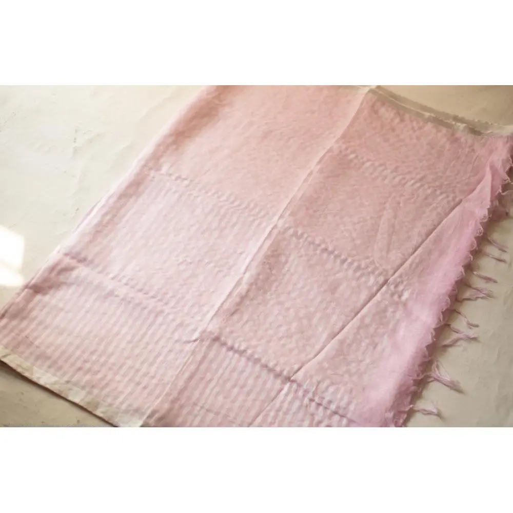 shop Handloom Linen Saree - Hand Embroidered  - Baby Pink Color
