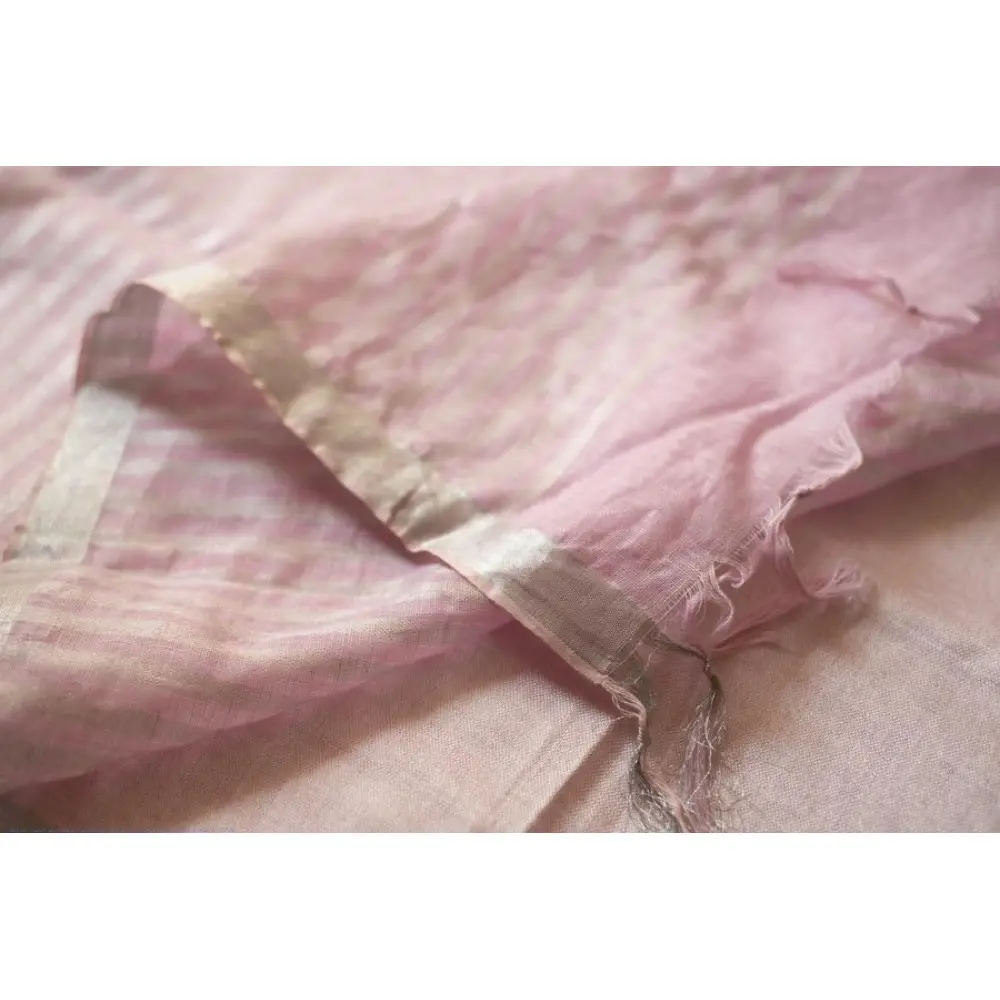 shop Handloom Linen Saree - Hand Embroidered  - Baby Pink Color