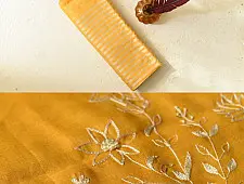 Kopal ✯ Handloom Tissue Linen Yellow Saree - Embroidered 2