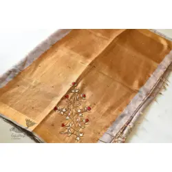 Kopal ✹  Handloom Tissue Linen Saree ~ Silver & Golden Bead Embroidered