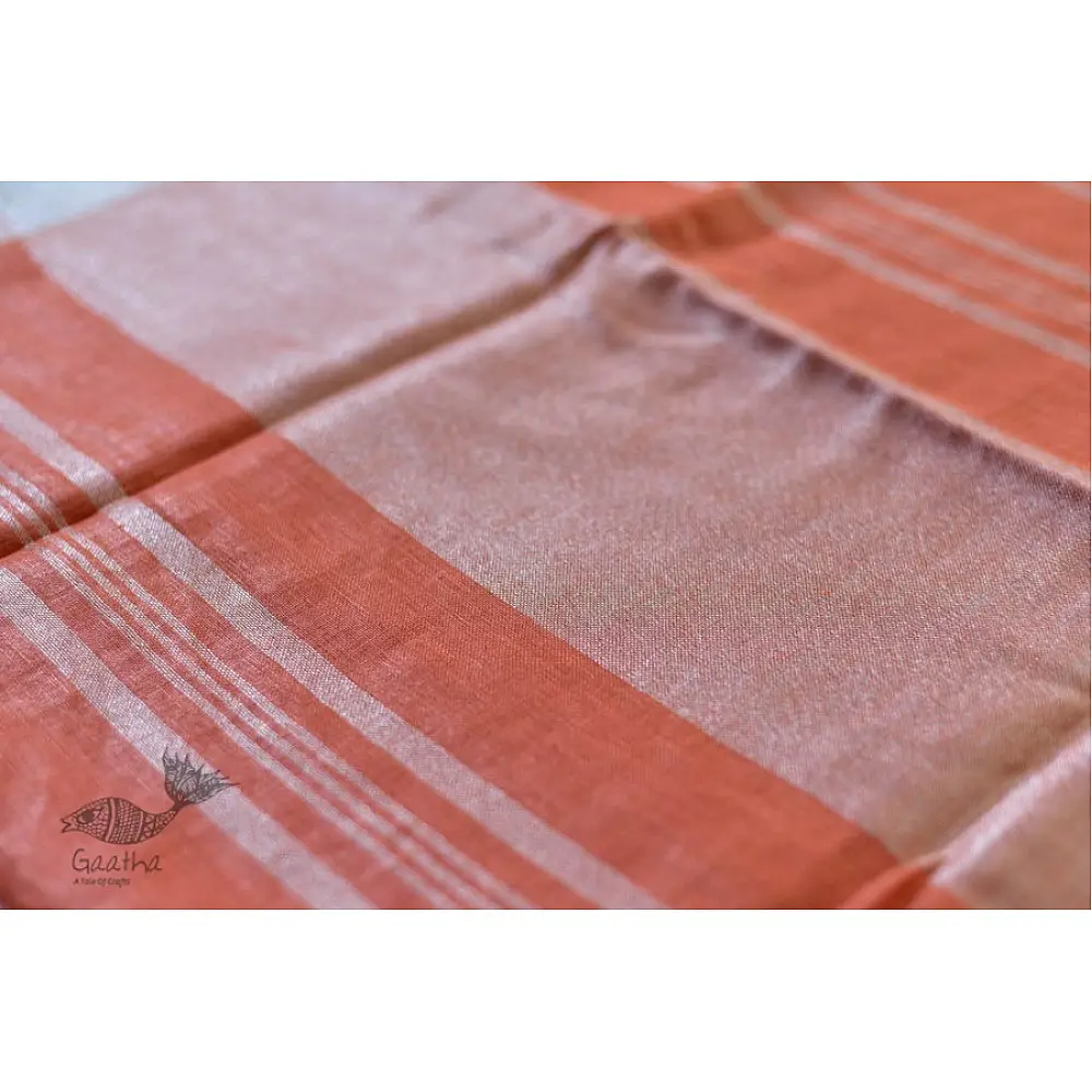 handloom linen peach color saree