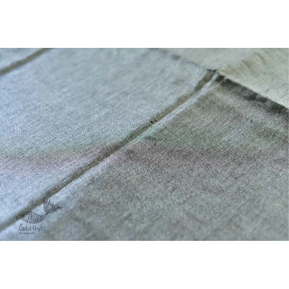 handloom linen saree - balk and silver color