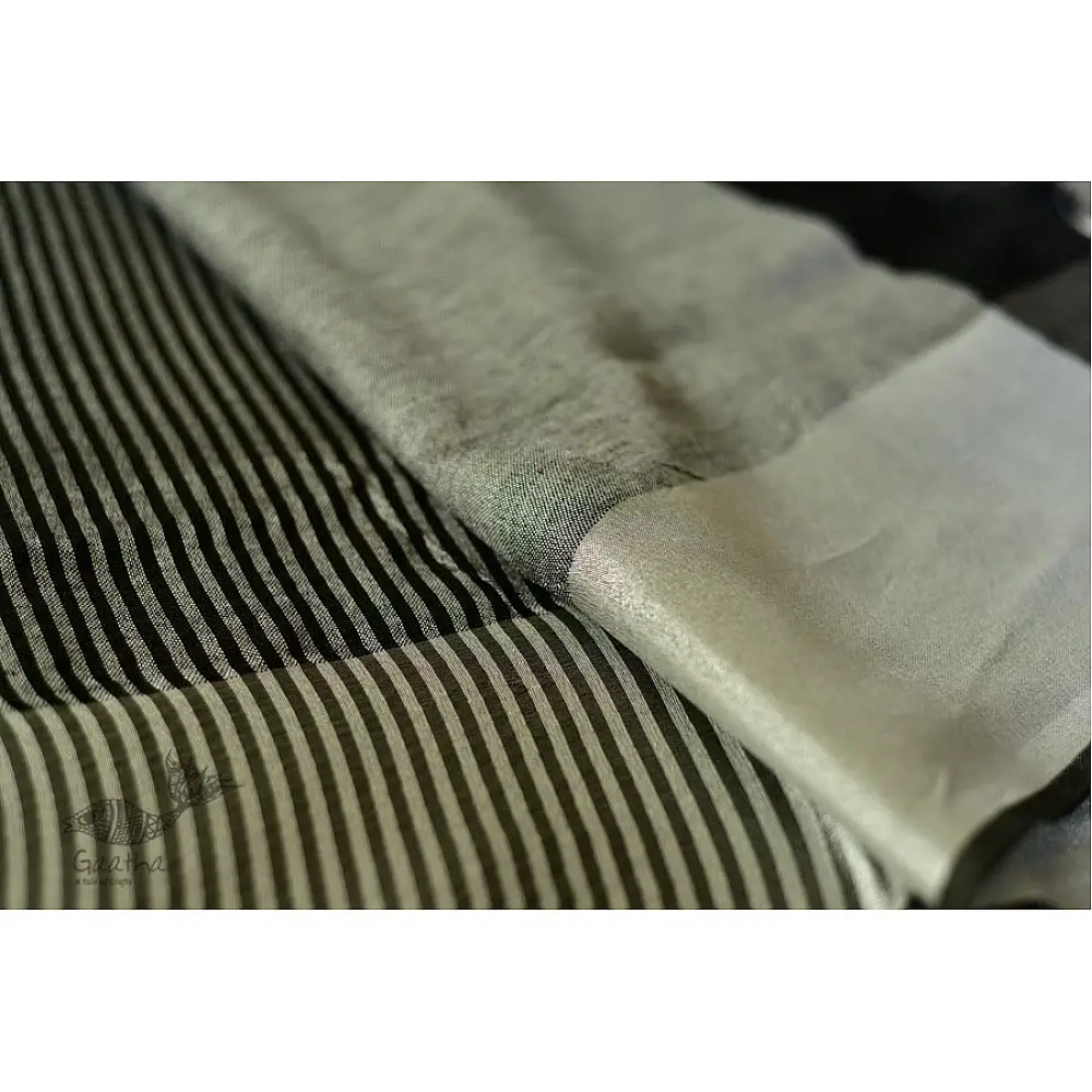 handloom linen saree - balk and silver color