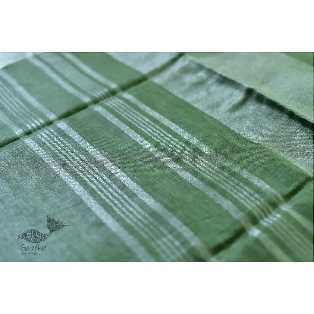 handloom linen saree - grey green color