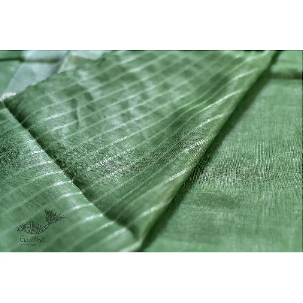 handloom linen saree - grey green color