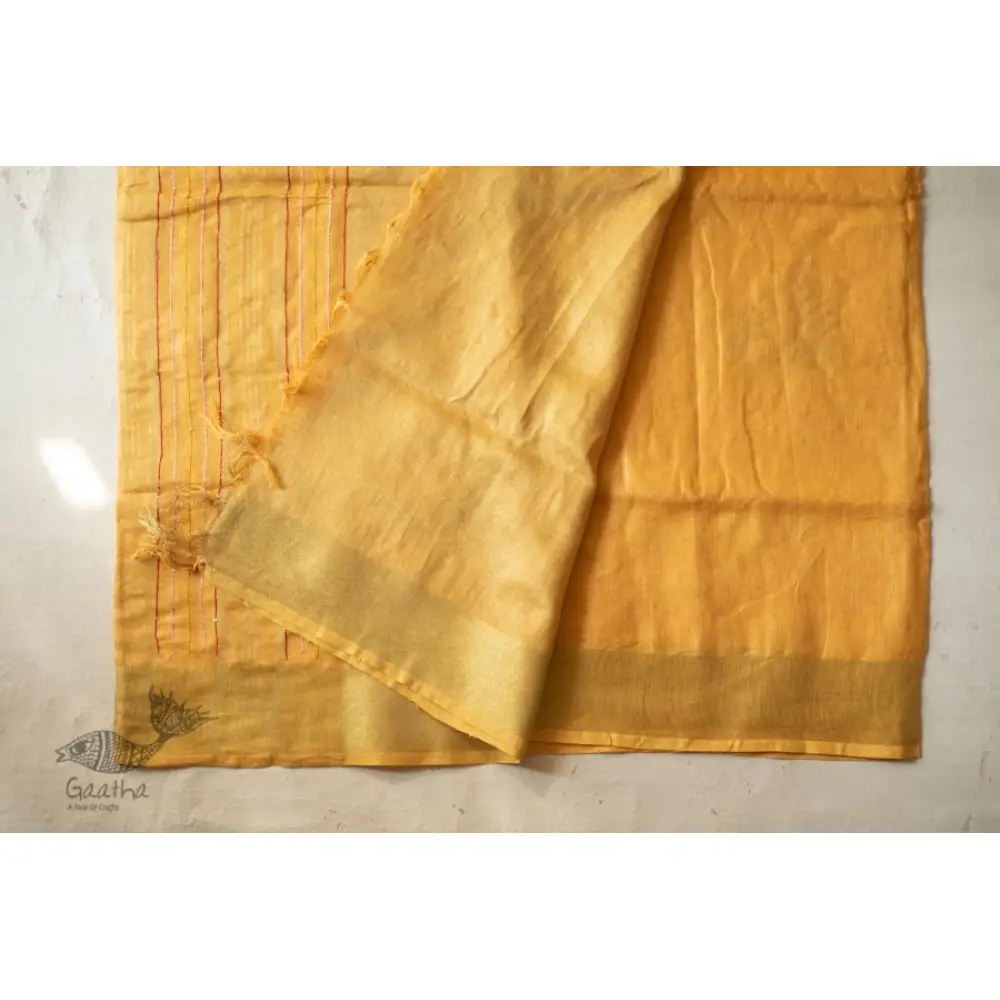 shop Handloom Linen Saree - Hand Embroidered