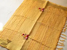 Kopal ✲ Handloom Linen Saree - Hand Embroidered - Yellow  