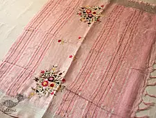 Kopal ✲ Handloom Linen Saree - Hand Embroidered - Light Pink