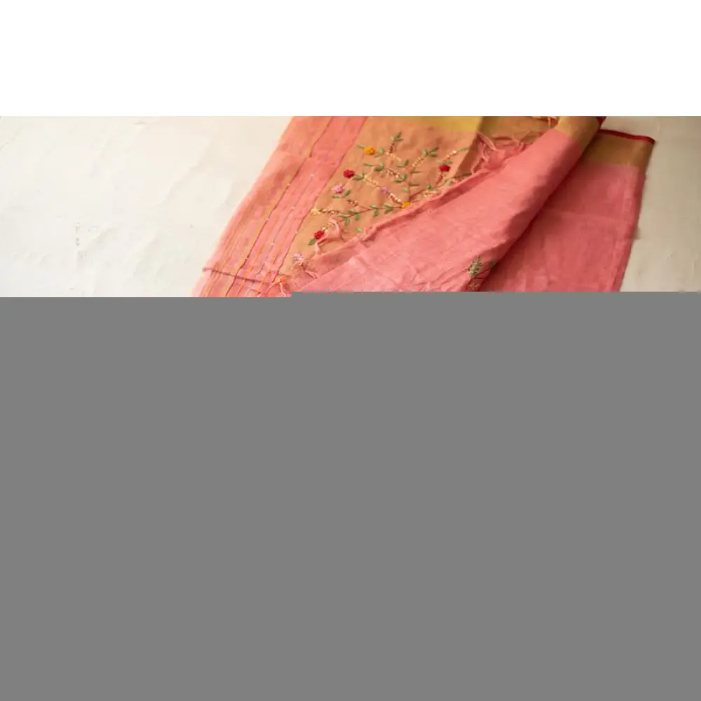shop Handloom Linen Saree - Hand Embroidered