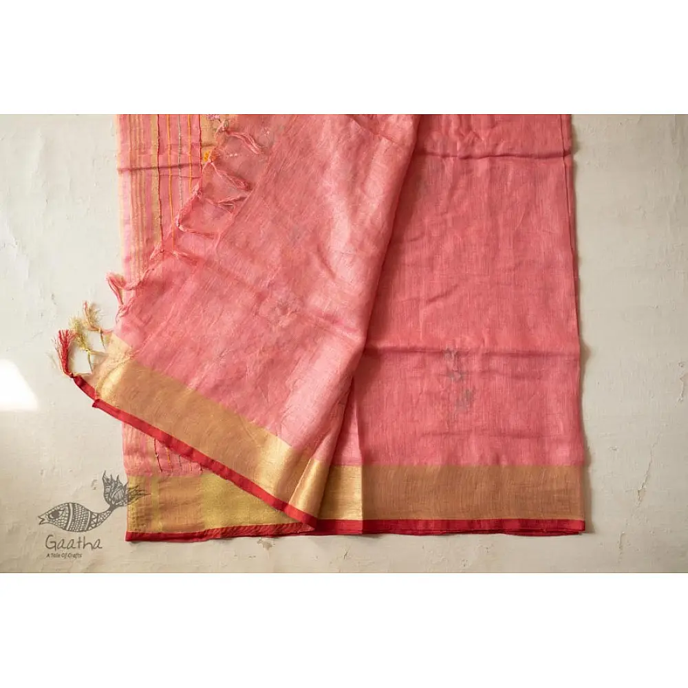 shop Handloom Linen Saree - Hand Embroidered