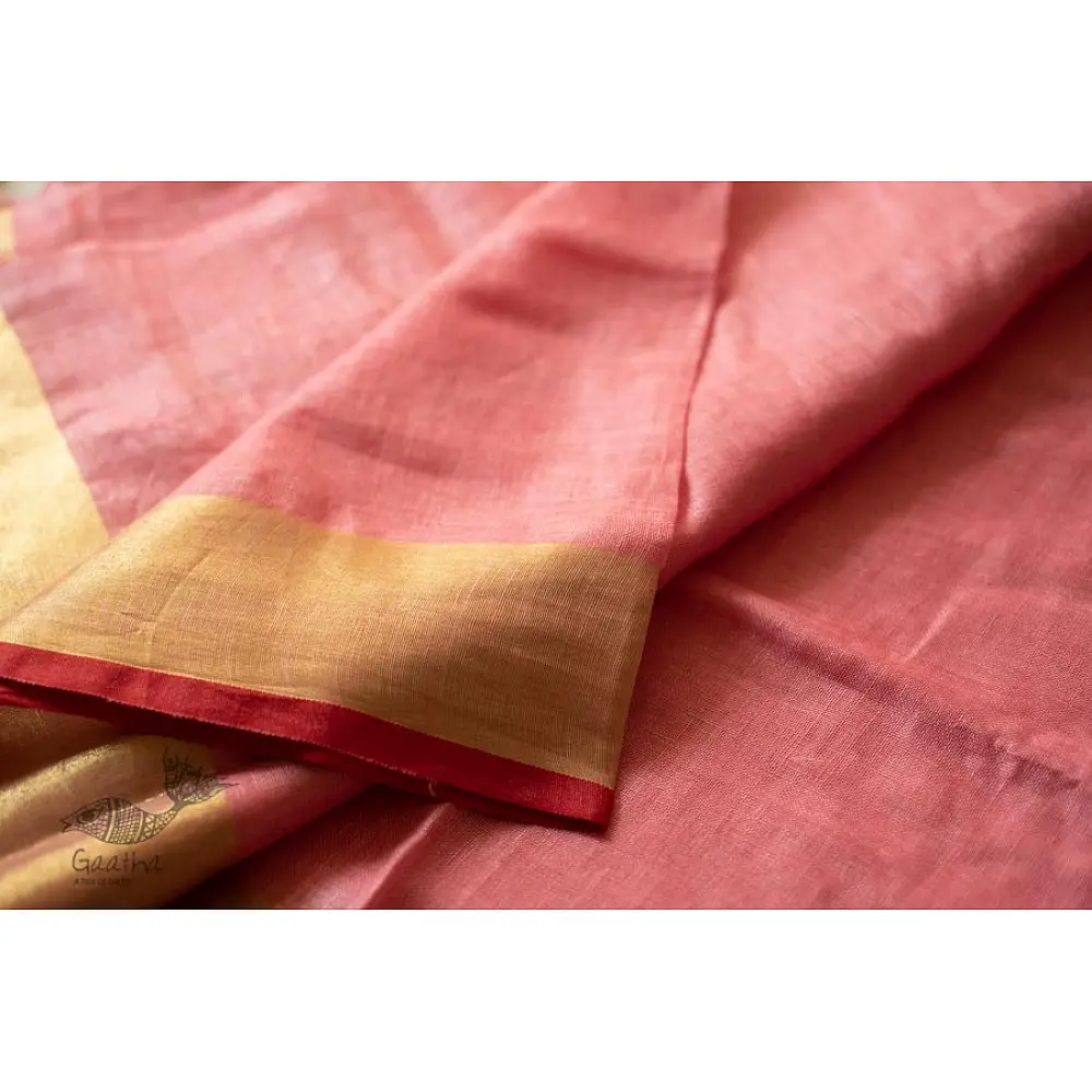 shop Handloom Linen Saree - Hand Embroidered