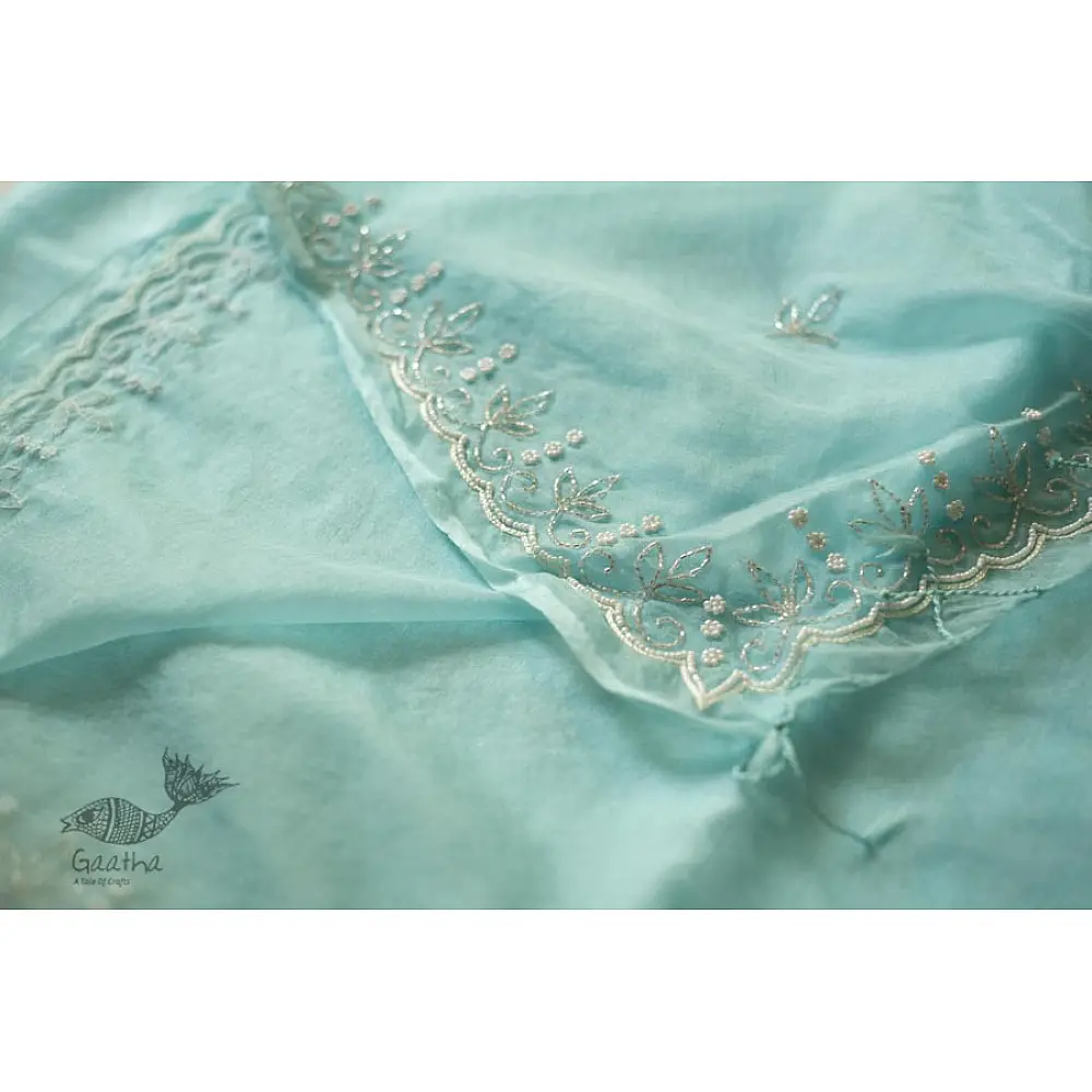 shop Handloom Organza Saree - Hand Embroidered Glass Beads