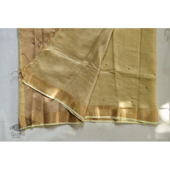 Handloom hand embroidered Linen Saree - pistachio green color