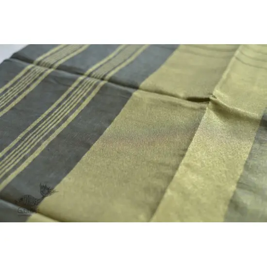 linen handloom saree - black and silver color