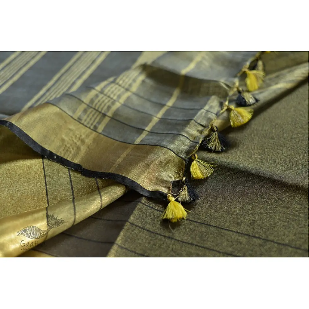 linen handloom saree - black and silver color