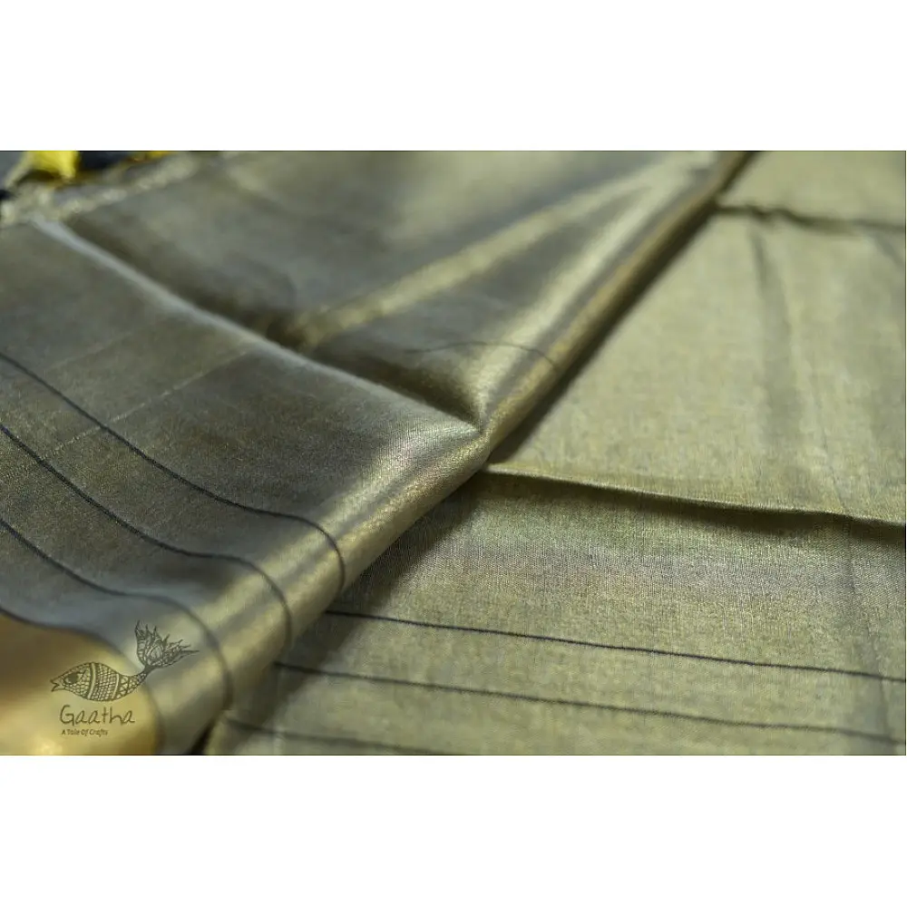 linen handloom saree - black and silver color